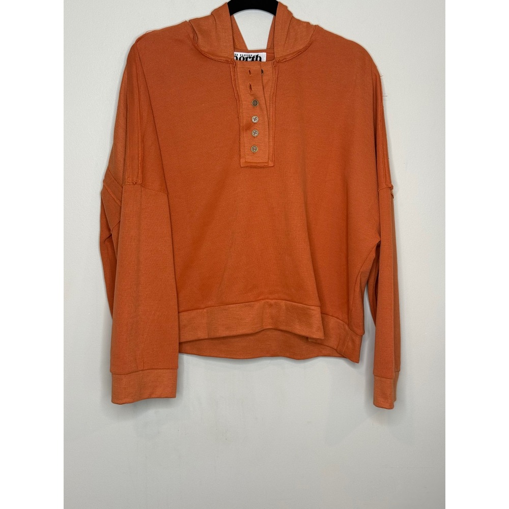One Eleven North Orange Button Front Thermal Henley Hoodie Medium